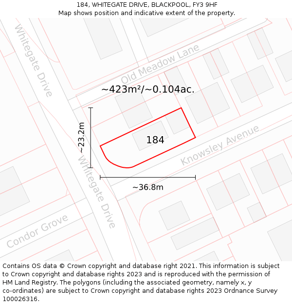 184, WHITEGATE DRIVE, BLACKPOOL, FY3 9HF: Plot and title map