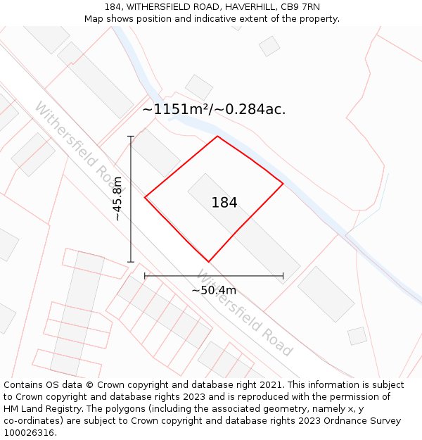 184, WITHERSFIELD ROAD, HAVERHILL, CB9 7RN: Plot and title map