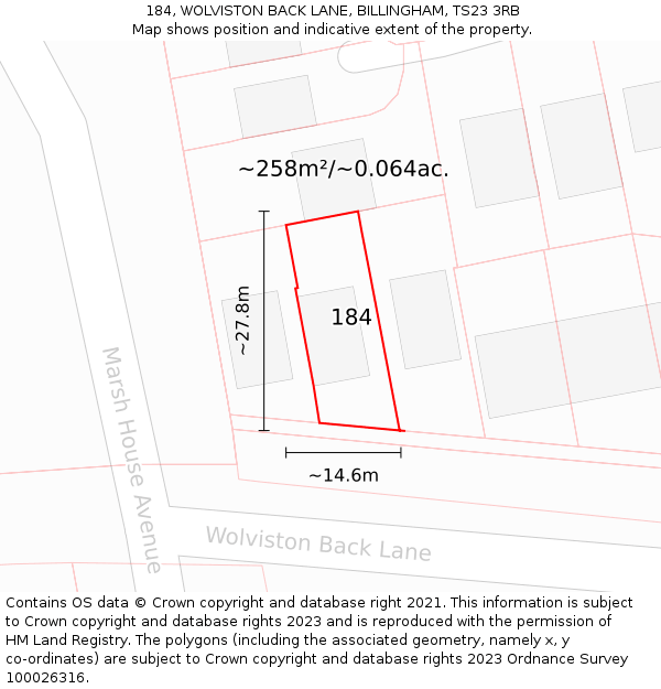 184, WOLVISTON BACK LANE, BILLINGHAM, TS23 3RB: Plot and title map