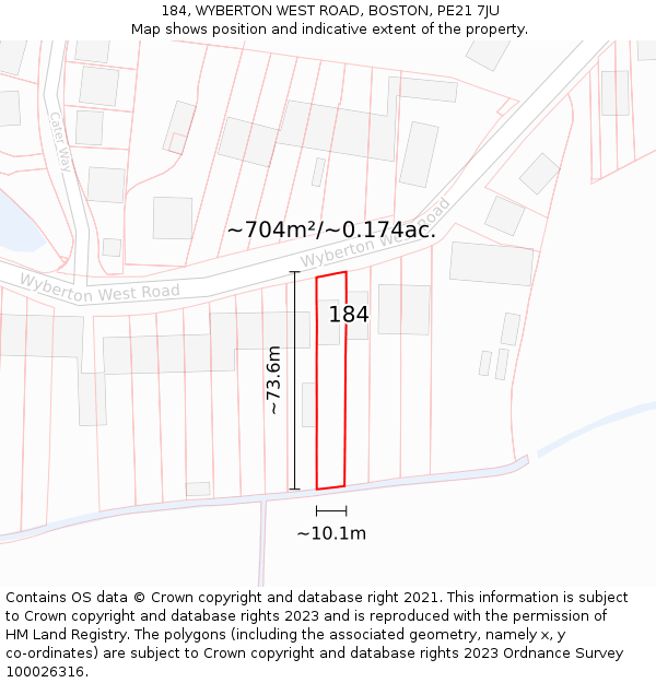 184, WYBERTON WEST ROAD, BOSTON, PE21 7JU: Plot and title map