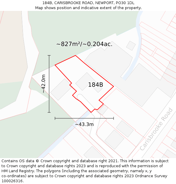 184B, CARISBROOKE ROAD, NEWPORT, PO30 1DL: Plot and title map