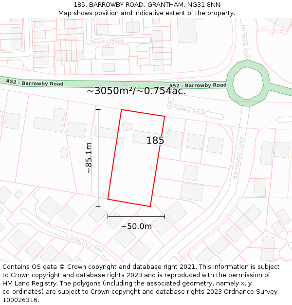 185, BARROWBY ROAD, GRANTHAM, NG31 8NN: Plot and title map