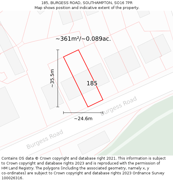 185, BURGESS ROAD, SOUTHAMPTON, SO16 7PR: Plot and title map