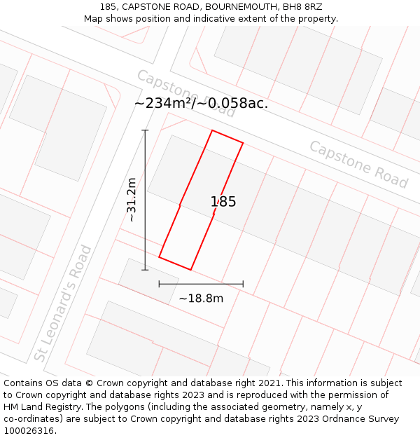 185, CAPSTONE ROAD, BOURNEMOUTH, BH8 8RZ: Plot and title map