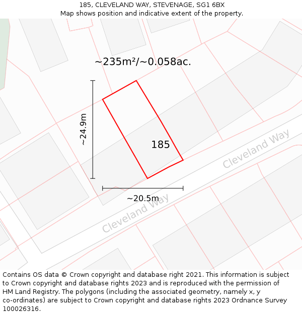 185, CLEVELAND WAY, STEVENAGE, SG1 6BX: Plot and title map