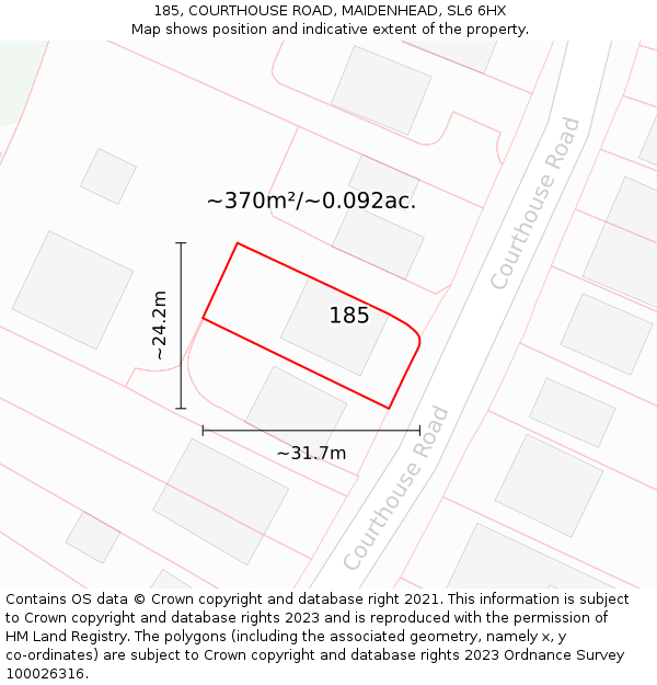 185, COURTHOUSE ROAD, MAIDENHEAD, SL6 6HX: Plot and title map
