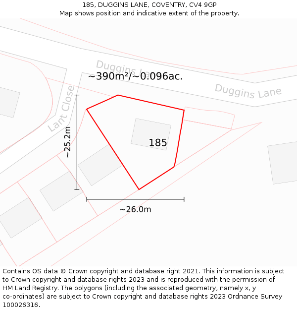 185, DUGGINS LANE, COVENTRY, CV4 9GP: Plot and title map