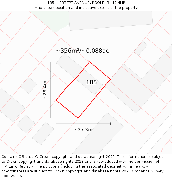 185, HERBERT AVENUE, POOLE, BH12 4HR: Plot and title map