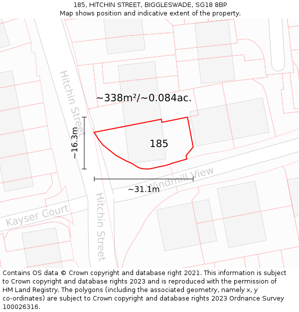 185, HITCHIN STREET, BIGGLESWADE, SG18 8BP: Plot and title map