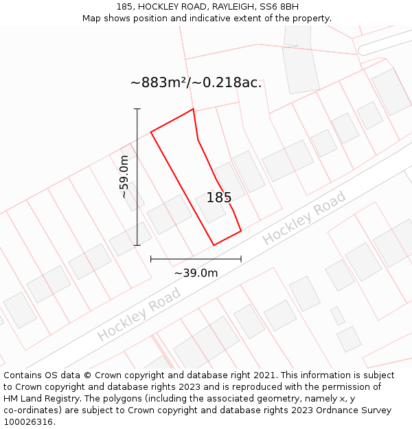 185, HOCKLEY ROAD, RAYLEIGH, SS6 8BH: Plot and title map