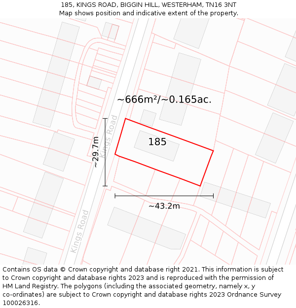 185, KINGS ROAD, BIGGIN HILL, WESTERHAM, TN16 3NT: Plot and title map