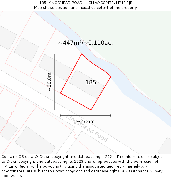 185, KINGSMEAD ROAD, HIGH WYCOMBE, HP11 1JB: Plot and title map