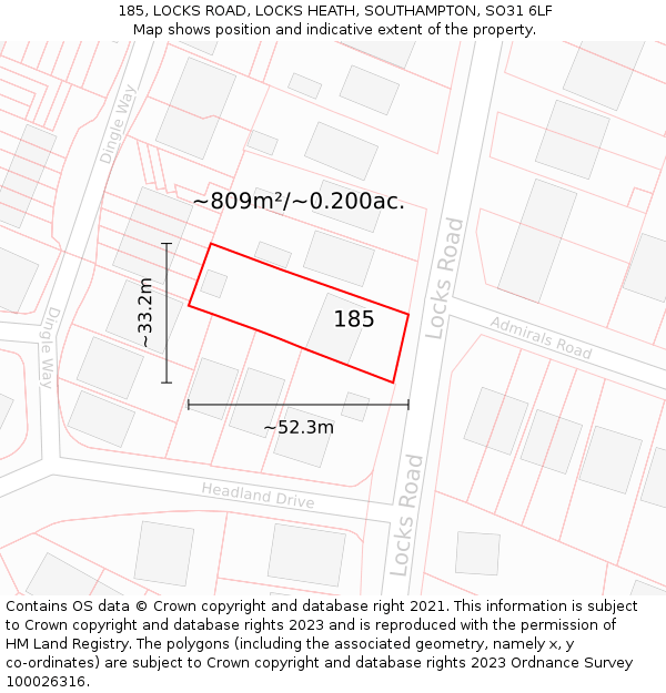 185, LOCKS ROAD, LOCKS HEATH, SOUTHAMPTON, SO31 6LF: Plot and title map