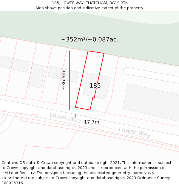 185, LOWER WAY, THATCHAM, RG19 3TN: Plot and title map