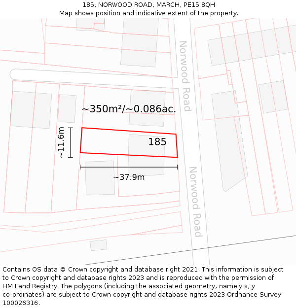 185, NORWOOD ROAD, MARCH, PE15 8QH: Plot and title map