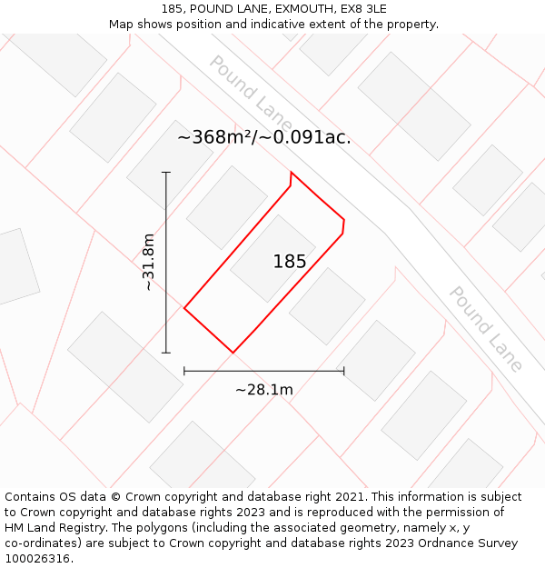 185, POUND LANE, EXMOUTH, EX8 3LE: Plot and title map