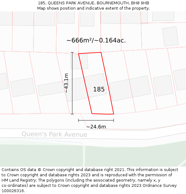 185, QUEENS PARK AVENUE, BOURNEMOUTH, BH8 9HB: Plot and title map