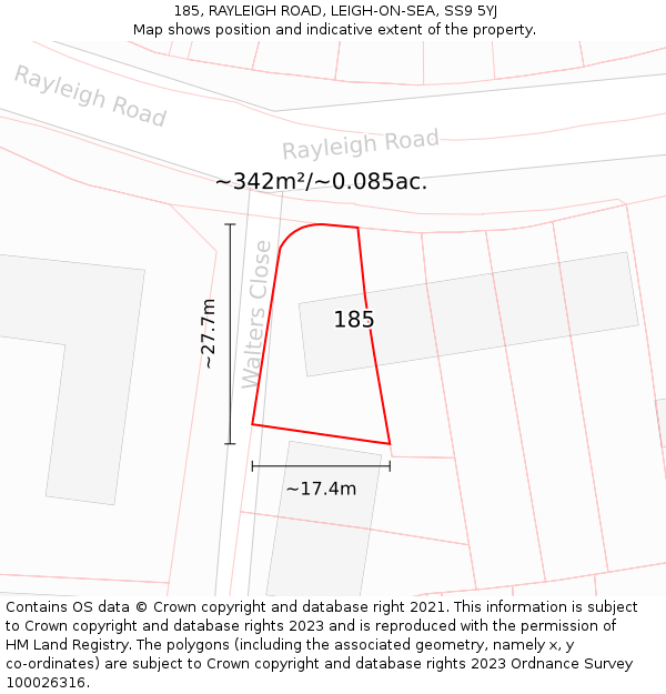 185, RAYLEIGH ROAD, LEIGH-ON-SEA, SS9 5YJ: Plot and title map
