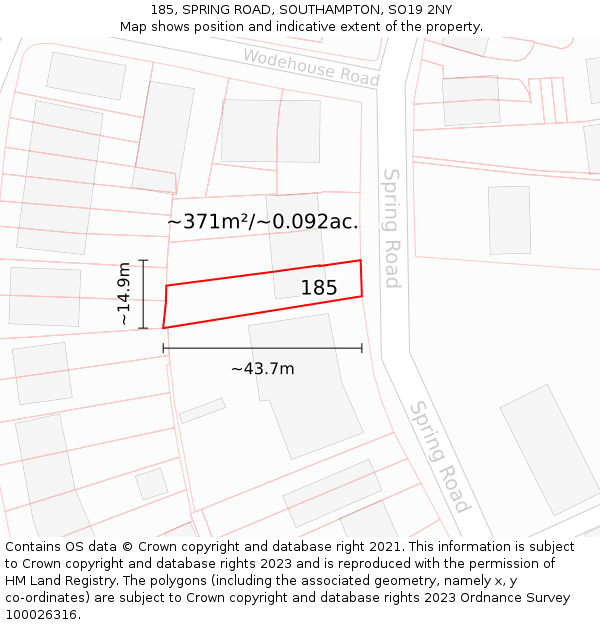 185, SPRING ROAD, SOUTHAMPTON, SO19 2NY: Plot and title map