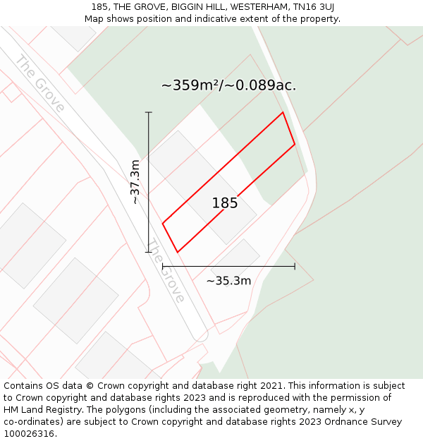 185, THE GROVE, BIGGIN HILL, WESTERHAM, TN16 3UJ: Plot and title map