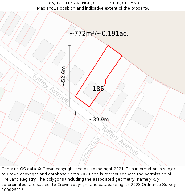 185, TUFFLEY AVENUE, GLOUCESTER, GL1 5NR: Plot and title map