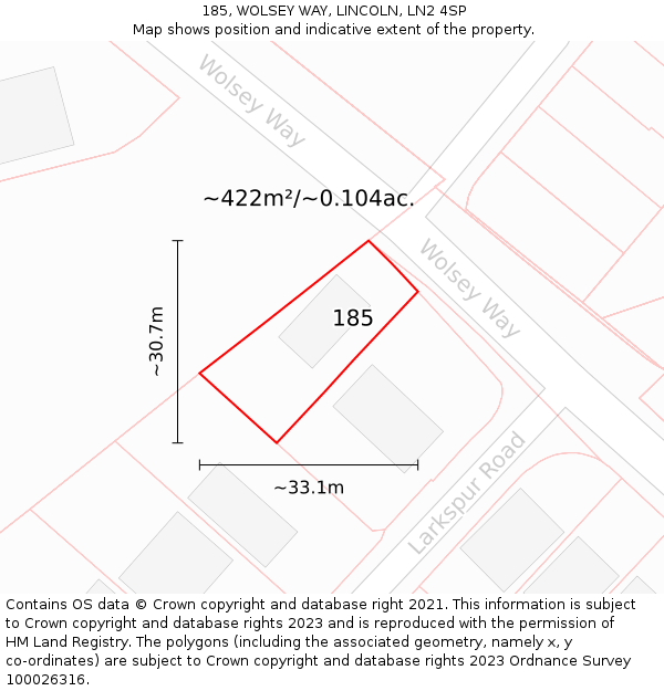 185, WOLSEY WAY, LINCOLN, LN2 4SP: Plot and title map