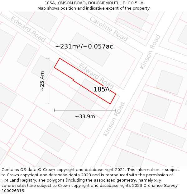 185A, KINSON ROAD, BOURNEMOUTH, BH10 5HA: Plot and title map