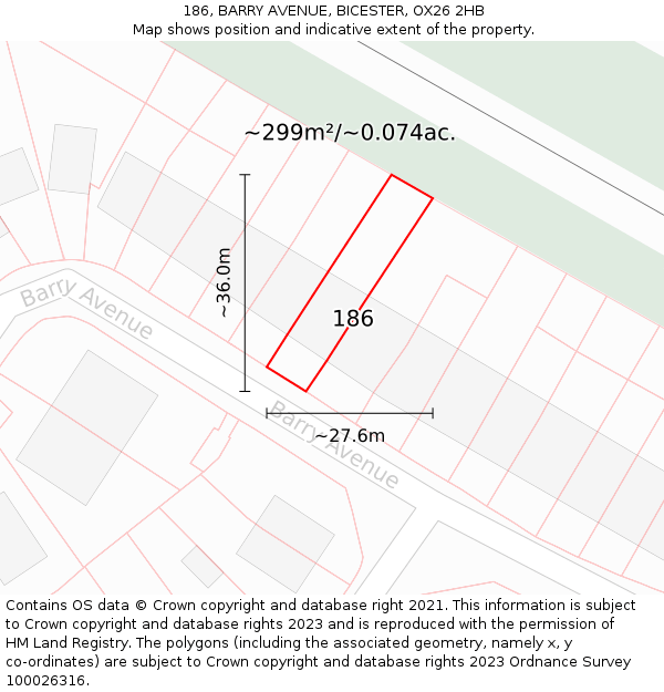 186, BARRY AVENUE, BICESTER, OX26 2HB: Plot and title map