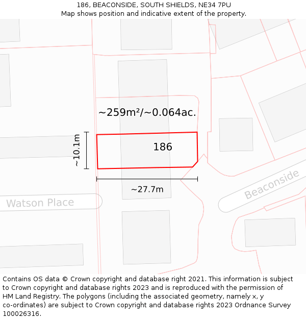 186, BEACONSIDE, SOUTH SHIELDS, NE34 7PU: Plot and title map