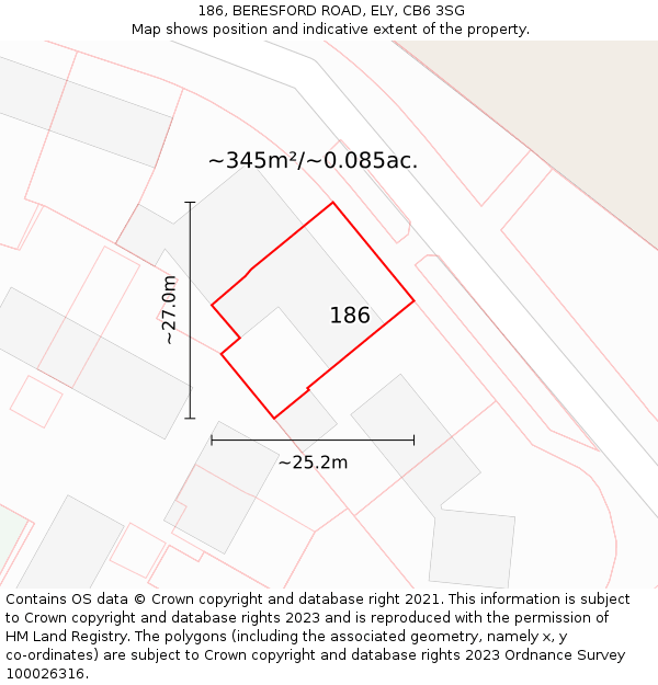 186, BERESFORD ROAD, ELY, CB6 3SG: Plot and title map