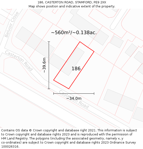 186, CASTERTON ROAD, STAMFORD, PE9 2XX: Plot and title map