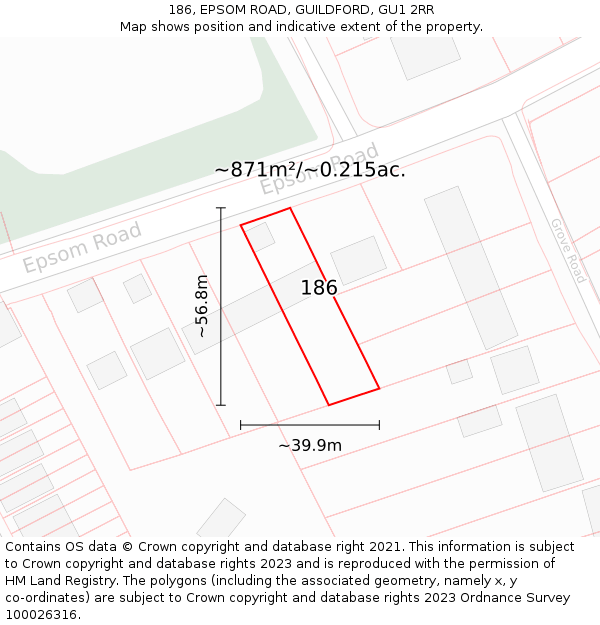 186, EPSOM ROAD, GUILDFORD, GU1 2RR: Plot and title map