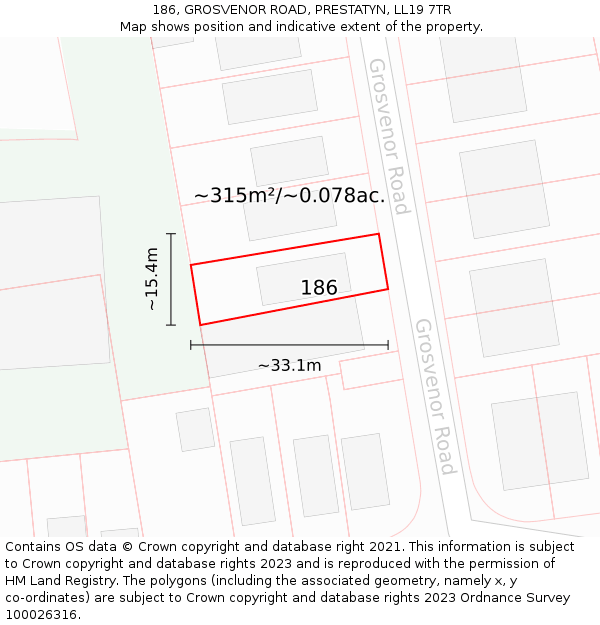 186, GROSVENOR ROAD, PRESTATYN, LL19 7TR: Plot and title map