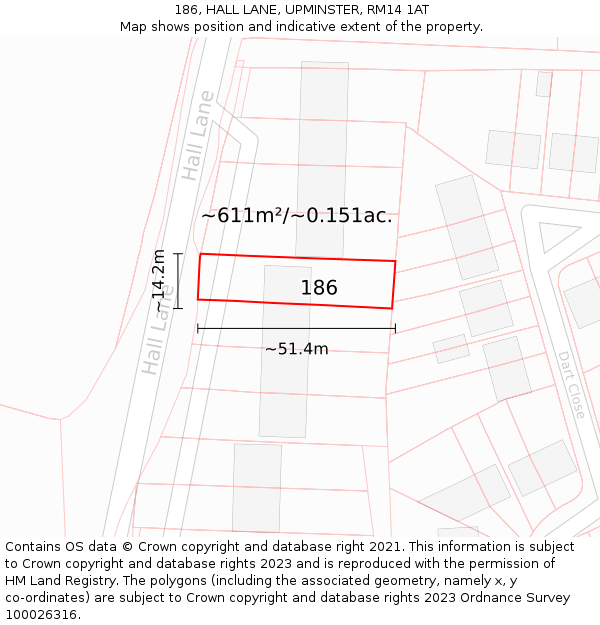 186, HALL LANE, UPMINSTER, RM14 1AT: Plot and title map