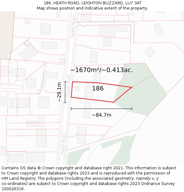 186, HEATH ROAD, LEIGHTON BUZZARD, LU7 3AT: Plot and title map