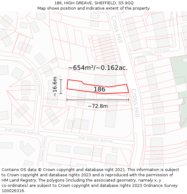 186, HIGH GREAVE, SHEFFIELD, S5 9GQ: Plot and title map