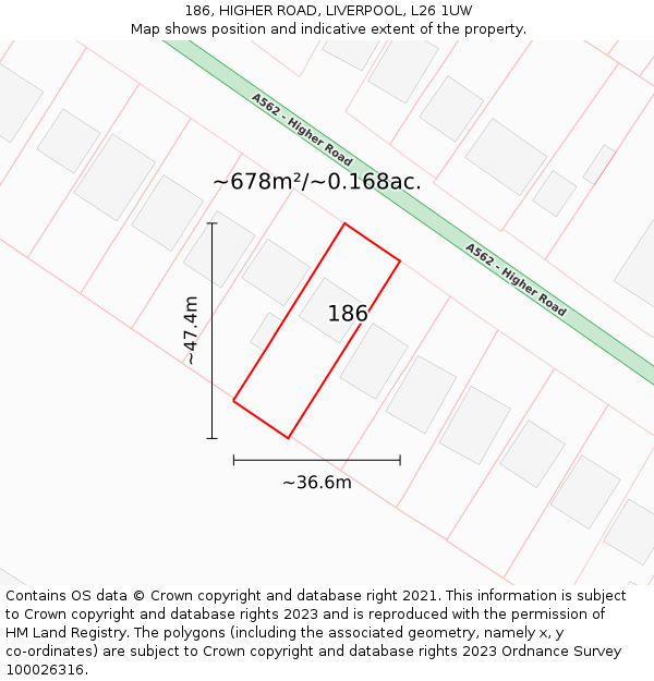 186, HIGHER ROAD, LIVERPOOL, L26 1UW: Plot and title map