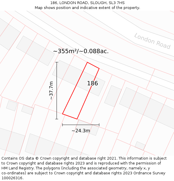 186, LONDON ROAD, SLOUGH, SL3 7HS: Plot and title map