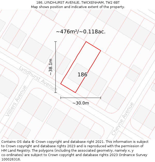 186, LYNDHURST AVENUE, TWICKENHAM, TW2 6BT: Plot and title map