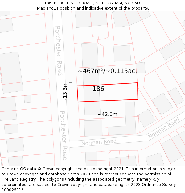 186, PORCHESTER ROAD, NOTTINGHAM, NG3 6LG: Plot and title map