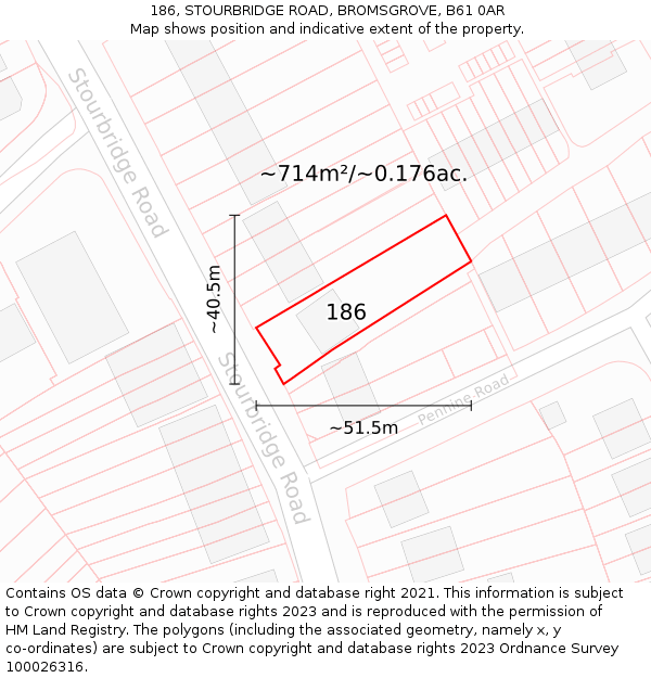 186, STOURBRIDGE ROAD, BROMSGROVE, B61 0AR: Plot and title map