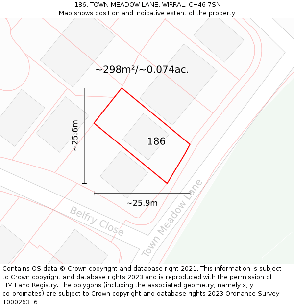 186, TOWN MEADOW LANE, WIRRAL, CH46 7SN: Plot and title map