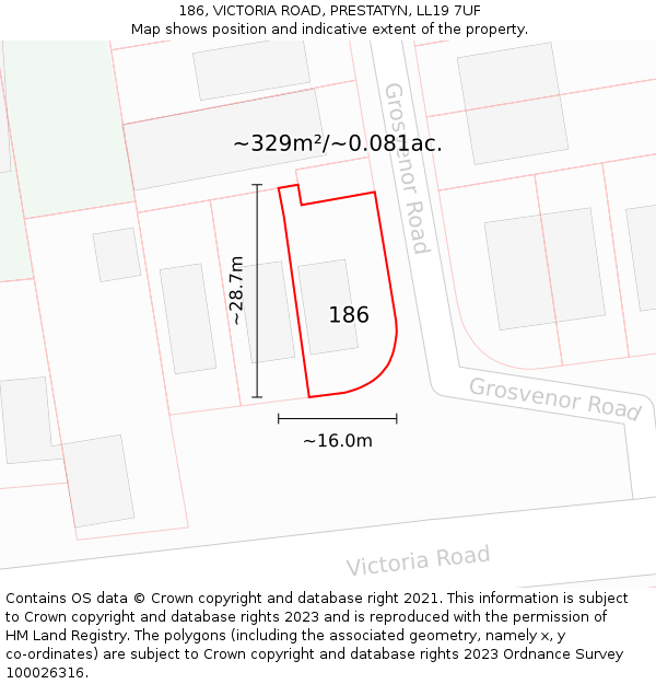 186, VICTORIA ROAD, PRESTATYN, LL19 7UF: Plot and title map