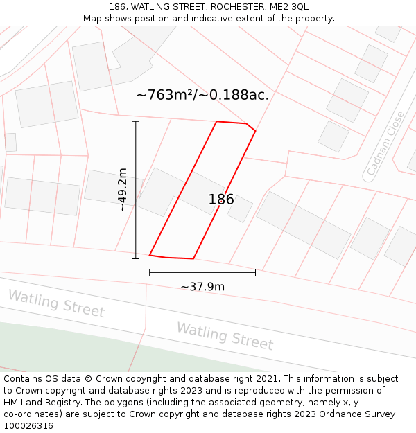 186, WATLING STREET, ROCHESTER, ME2 3QL: Plot and title map