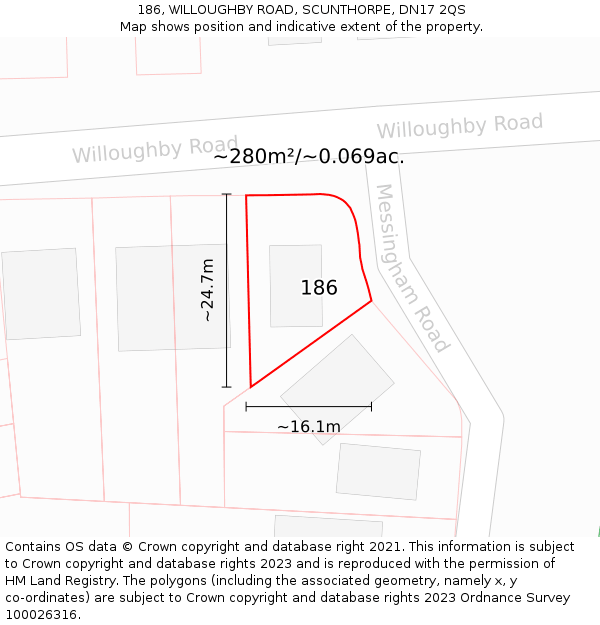 186, WILLOUGHBY ROAD, SCUNTHORPE, DN17 2QS: Plot and title map