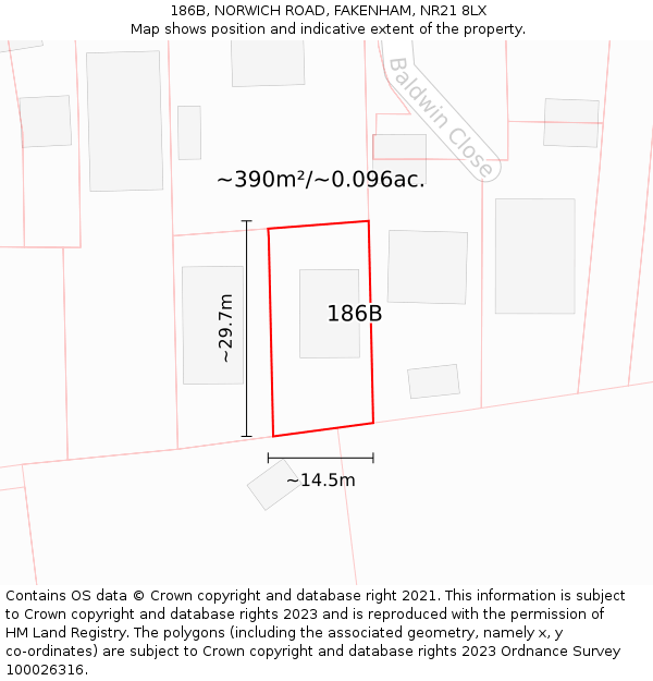 186B, NORWICH ROAD, FAKENHAM, NR21 8LX: Plot and title map