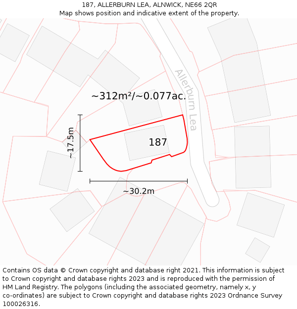 187, ALLERBURN LEA, ALNWICK, NE66 2QR: Plot and title map