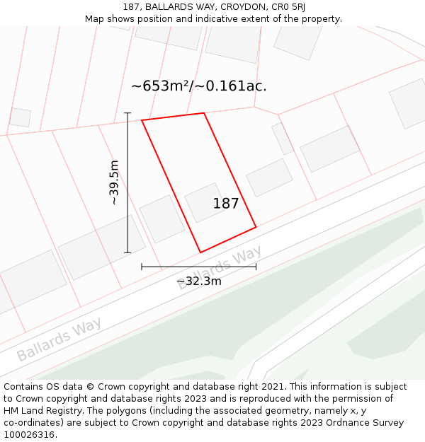 187, BALLARDS WAY, CROYDON, CR0 5RJ: Plot and title map