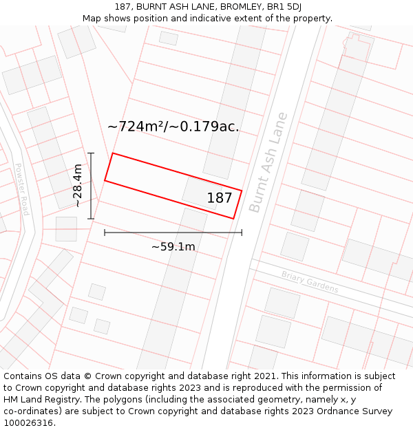 187, BURNT ASH LANE, BROMLEY, BR1 5DJ: Plot and title map