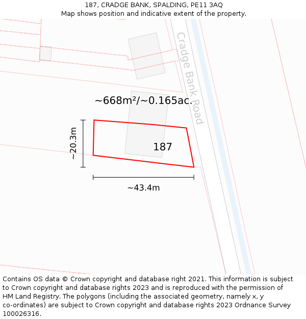187, CRADGE BANK, SPALDING, PE11 3AQ: Plot and title map